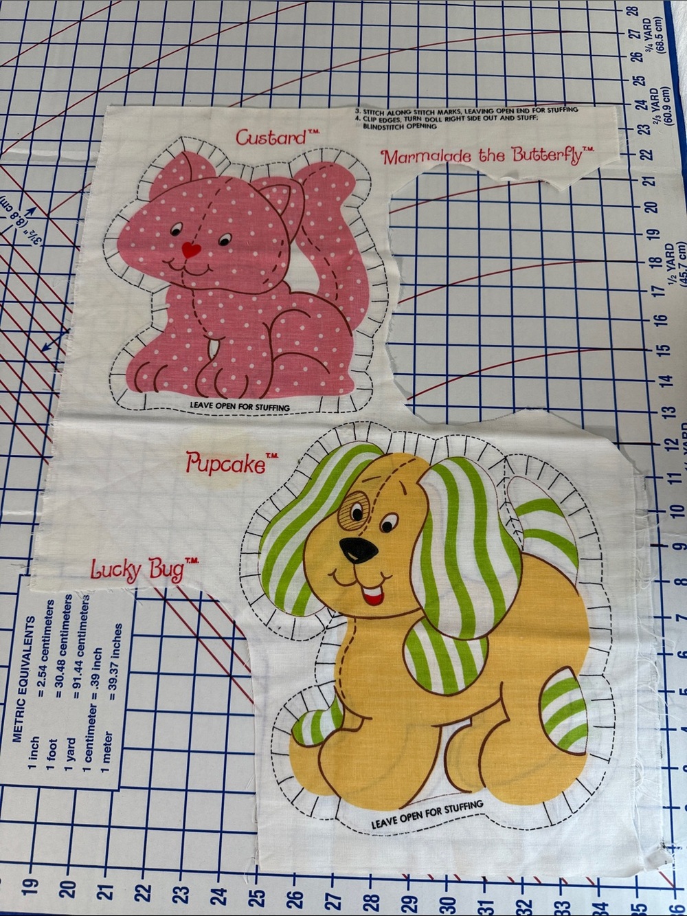 Vintage Stuffed Animal Fabric Toy Panels Custard Kitty & Pupcake Puppy Uncut
